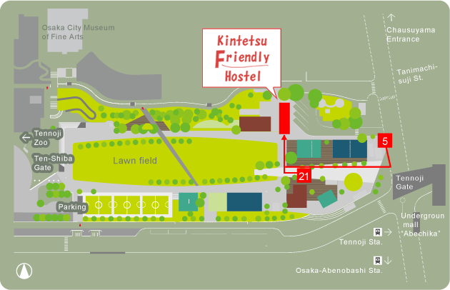 Kintetsu Friendly Hostel -Osaka Tennoji Park- Local Area Map